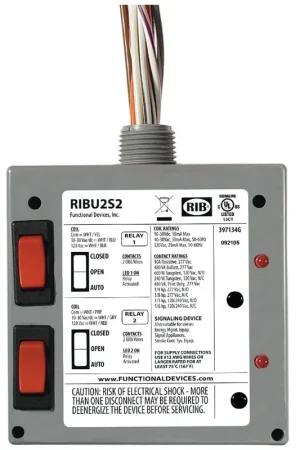 Functional Devices RIBU2S2 Enclosed Pilot Relay 10 Amp 2 SPST N/O 10-30 Vac/dc/120 Vac Coil Fast Shipping