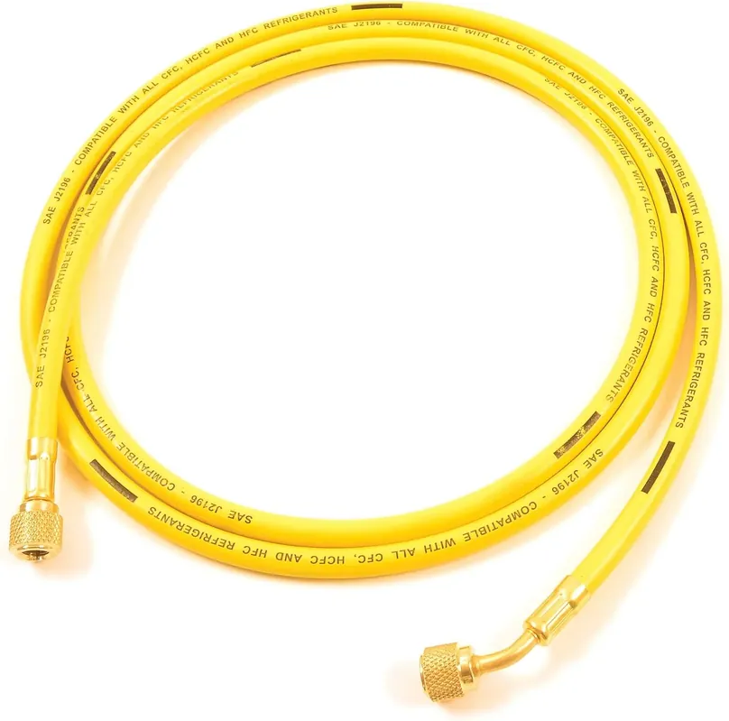 Uniweld H5SMBY Soft Magic Barrier Charging and Vacuum Hose for HVACR System Service with 45-Degree Angle Fittings, 60-Inch Final Sale