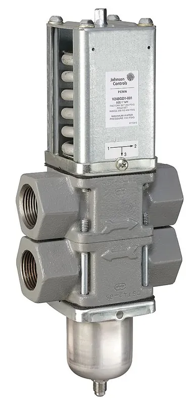 Deal Johnson Controls V248GE1-001C Penn V248 Series Three-Way Water-Regulating Valve, North American Standard, Range 200 to 400 psi, Direct Acting, Commercial, Style 5, 1-1/4 NPT Screw