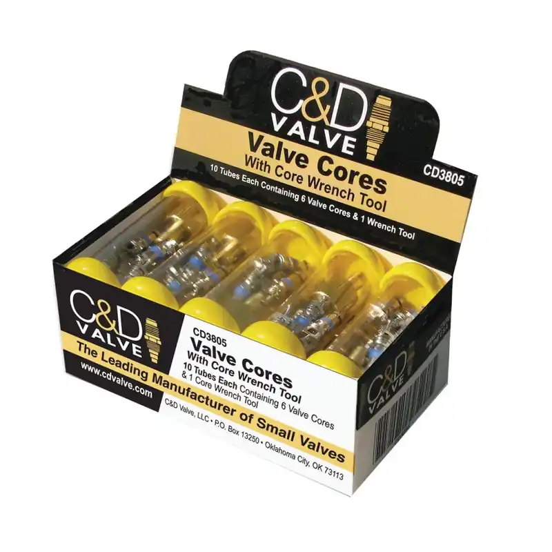 C&D Valve CD3805 Plastic Tube Container w/ 6 Valve Cores and One Core Wrench Tool Free Returns