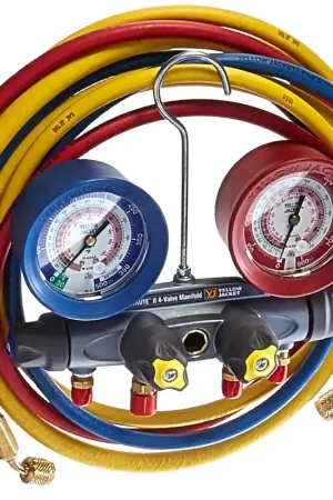 Secure Checkout Yellow Jacket 46013 Brute II Test and Charging Manifold, F/C, Red/Blue Gauge, psi, R-22/404A/410A