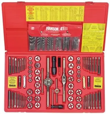 Professional Grade Hanson 26377 117-Pc Deluxe Combo Set - Taps & Dies, HSS Drills, Extractors