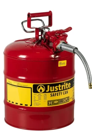 Justrite 7250120 AccuFlow 5 Gallon, 11.75 in OD x 17.50 in H Galvanized Steel Type II Red Safety Can With 5/8 in Flexible Spout Seasonal Sale
