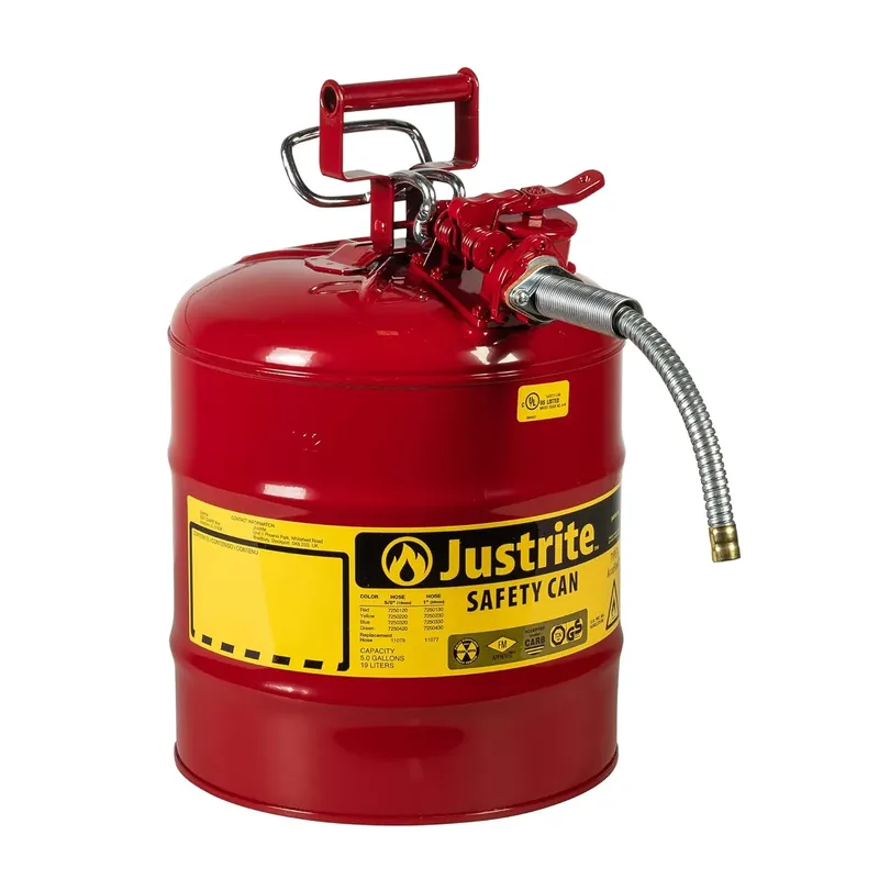Justrite 7250120 AccuFlow 5 Gallon, 11.75 in OD x 17.50 in H Galvanized Steel Type II Red Safety Can With 5/8 in Flexible Spout Seasonal Sale