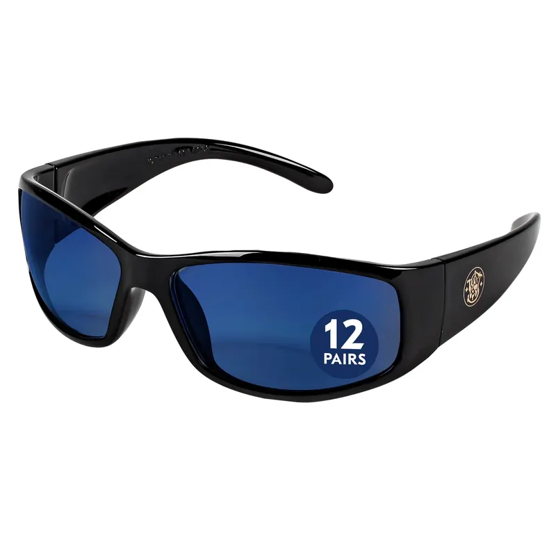 Smith & Wesson 21307 Elite Safety Glasses with Mirror Coating Blue Mirror Lenses Black Frame (Qty 12) Bargain