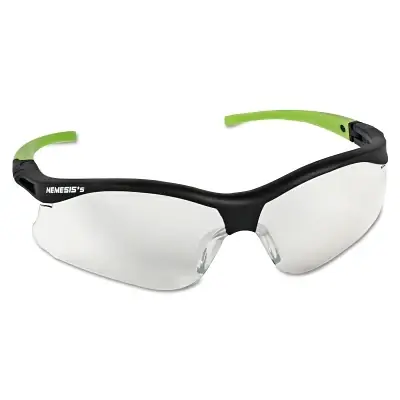 KLEENGUARD 38480 V30 Nemesis Safety Glasses Indoor/Outdoor Uncoated Polycarbonate Lens Black Frame/Green Temples Budget