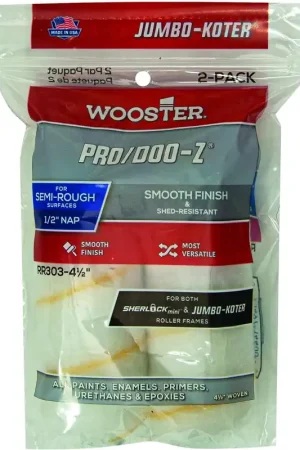 Top Rated Wooster RR303-4 Pro/Doo-Z Jumbo-Koter Shed Resistant Paint Roller Cover, 1/2 in Nap, 4-1/2 in L, RR303-4 1/2