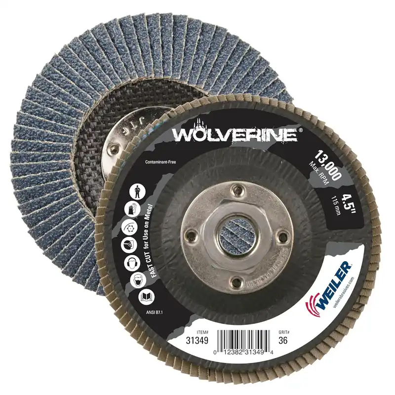 Weekend Sale Weiler 31349 Wolverine Abrasive Flap Disc 36 Grit Zirconia Alumina Phenolic Backing 4.5 in