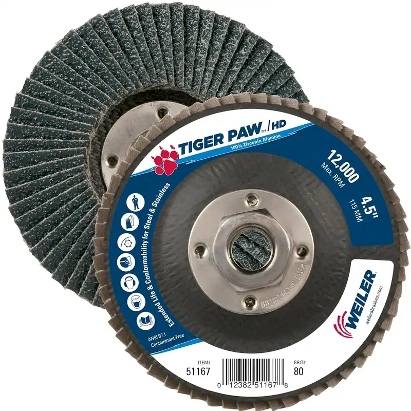 Weiler 51167 Tiger Paw XHD Super High Density Abrasive Flap Disc, 4-1/2 Inch, 80 Grit, 12000 RPM (Pack of 10) Weekend Sale
