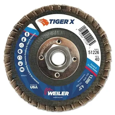 Top Pick Weiler 51226 Tiger X Flap Disc 40 Grit 4-1/2 in Diameter Type 27
