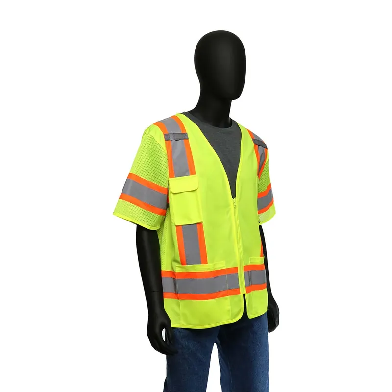 Hot Deal West Chester 47306/L ANSI Class III Surveyor Vest with 6 storage pockets and ventilated mesh back. 100% Polyester Hi -Vis Green.