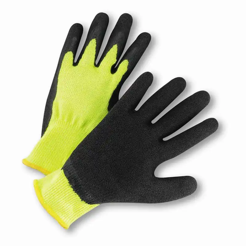 West Chester HVG700SLC/XL High -Visibility cotton/polyester knit liner with black latex palm coating. One Day Deal