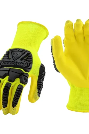 Express Delivery West Chester HVY713NFB Hi-Vis Polyester Gloves - Large - Nitrile Foam Coating
