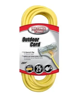 Popular Coleman Cable 04187 Coleman Tri-Source Multi-Outlet Extension Cord,12/3 SJTW,L 25',Yellow