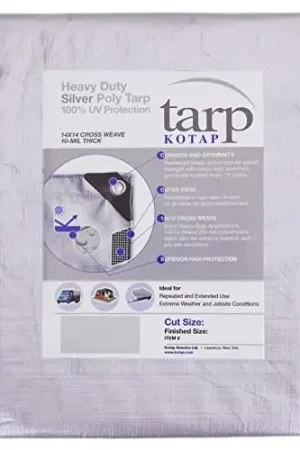 Clearance Kotap TRS1012 Heavy-Duty Protection/Coverage Tarp 10-mil 10 ft x 12 ft Silver