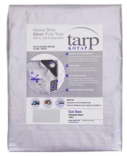 Clearance Kotap TRS1012 Heavy-Duty Protection/Coverage Tarp 10-mil 10 ft x 12 ft Silver