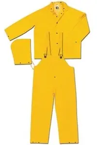 MCR Safety 2003L Classic 3-Piece Rainwear Suit Large Yellow Polyester/PVC Detachable Hood Authentic