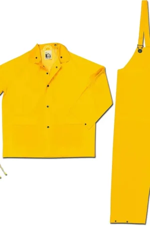 MCR Safety 2303L Classic Industry Standard PVC/Polyester 3-Piece Suit Detachable Hood Bibpants Yellow Large Order Now