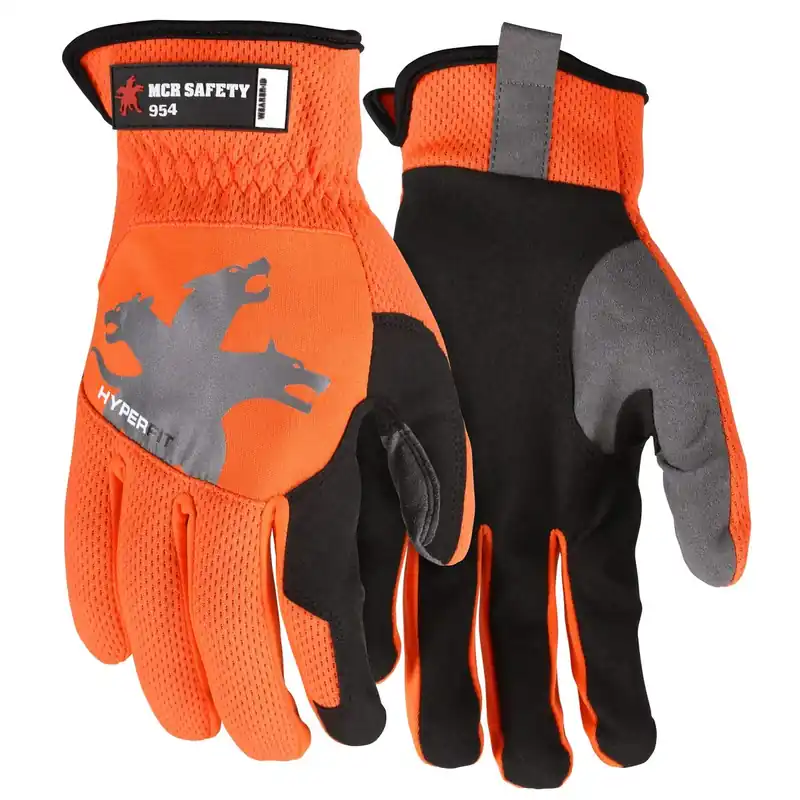 MCR Safety 954L HyperFit Mechanics Work Gloves Synthetic Leather Palm Reflective Logo Large Grab Now