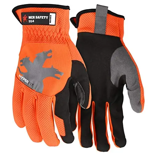 Big Sale MCR Safety 954XL HyperFit Mechanics Work Gloves Synthetic Leather Palm Reflective Logo Black X-Large