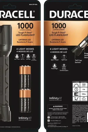 Popular Duracell 8944-DP1000 Tough P-Steel LED Flashlight, 1000 Lumens, 4 Modes, 6-AA