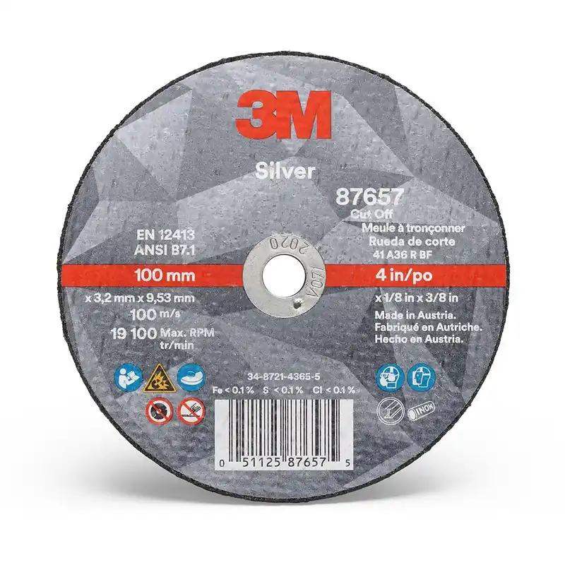 Best Choice 3M UU009026053 Silver Cut -Off Wheel - 87657 - T1 - 4 in x 1/8 in x 3/8 in