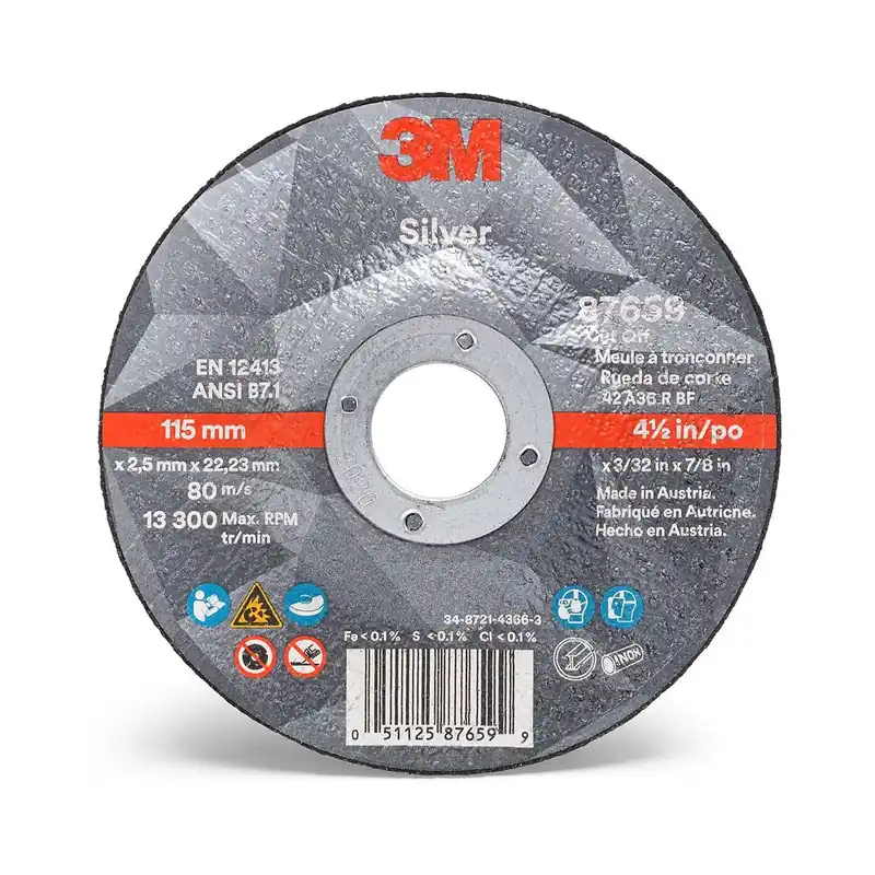 3M UU009026061 Silver Cut -Off Wheel - 87659 - T27 4.5 in x 3/32 in x 7/8 in Get Yours