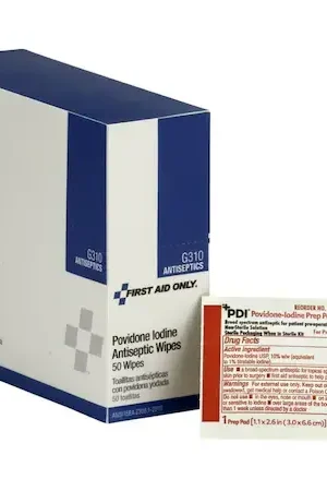First Aid Only G310-002 PVP Iodine Wipes, 50/box While Supplies Last