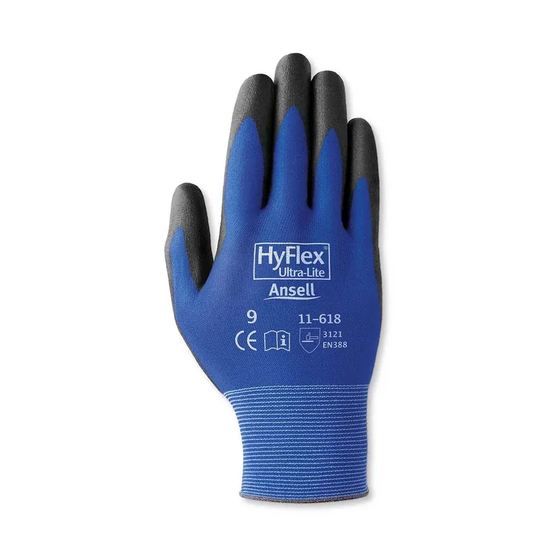 Ansell 11-618-7 HyFlex 18G Dk Blue Nylon Liner - Black PU Palm Coat - Sz 7 Discount