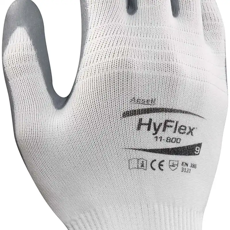 Free Returns Ansell 11-800-11 HYFLEX 15G White Nylon Oil Free Liner - Gray Nitrile Rubber Palm Coat - Sz 11