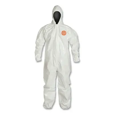 Factory Price DuPont SL127TWH3X000600 Tychem 4000 Coverall Taped Seams Attached Hood Elastic Wrists and Ankles Zipper Front Storm Flap White 3X-Large
