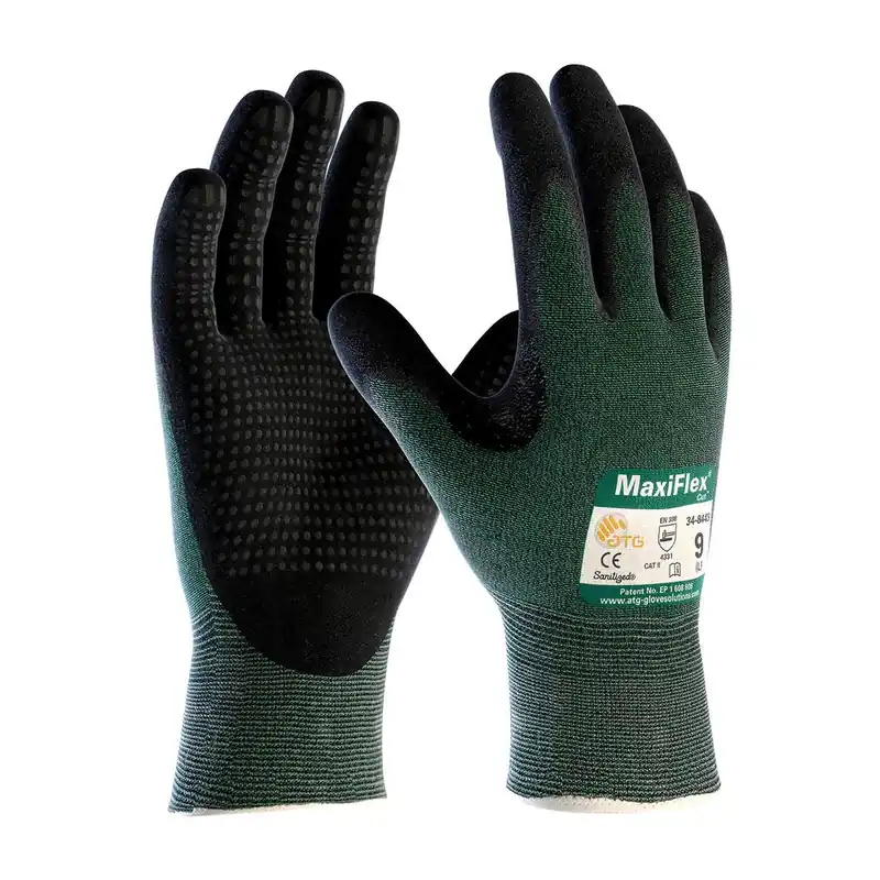 While Supplies Last PIP 34-8443/S MaxiFlex Cut, Green Eng Yarn, Black Nitrile Dotted MicroFoam Grip, A2, Pack of 12 Pairs