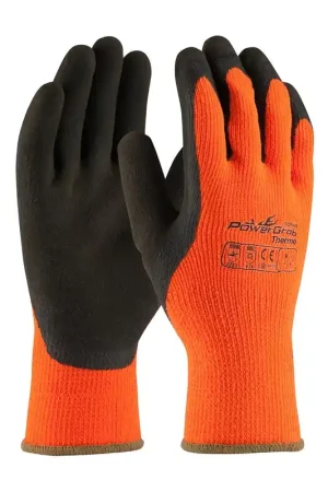 Top Pick PIP 41-1400/S PowerGrab Thermo, HV Orange Acrylic Terry Shell, Latex MicroFinish Grip, Pack of 12 Pairs