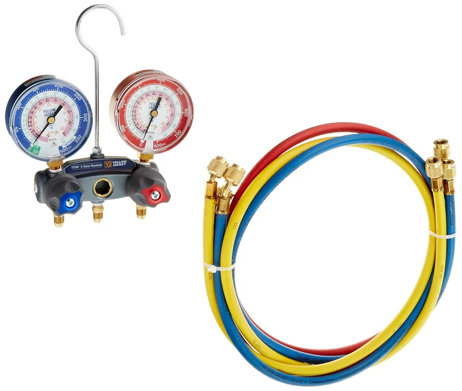 Factory Price Yellow Jacket 49867 Titan 2-Valve Test and Charging Manifold Degrees F, psi Scale, R-22/404A/410A Refrigerant